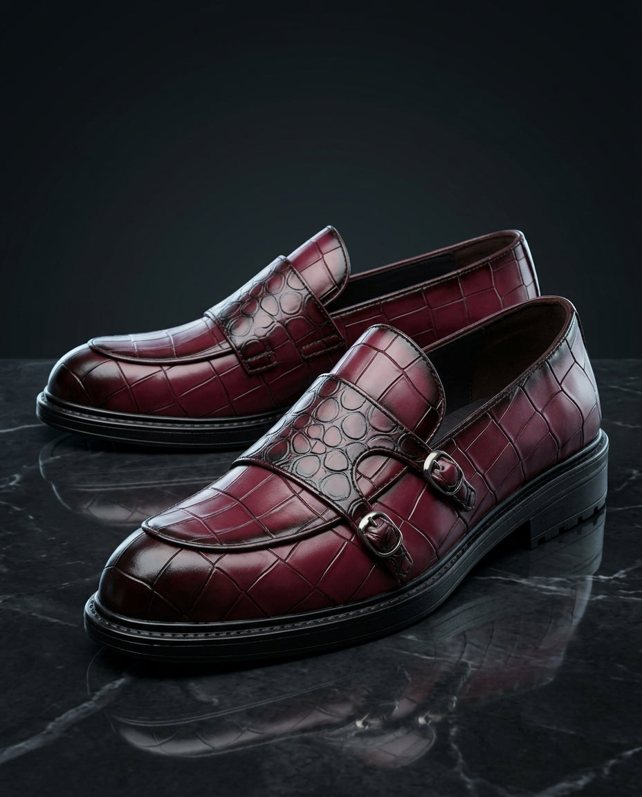 Dario Men's Cushioned Croc Leather Monk Strap Shoes