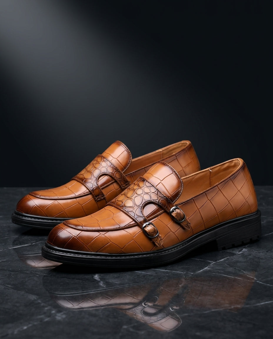 Dario Men's Cushioned Croc Leather Monk Strap Shoes
