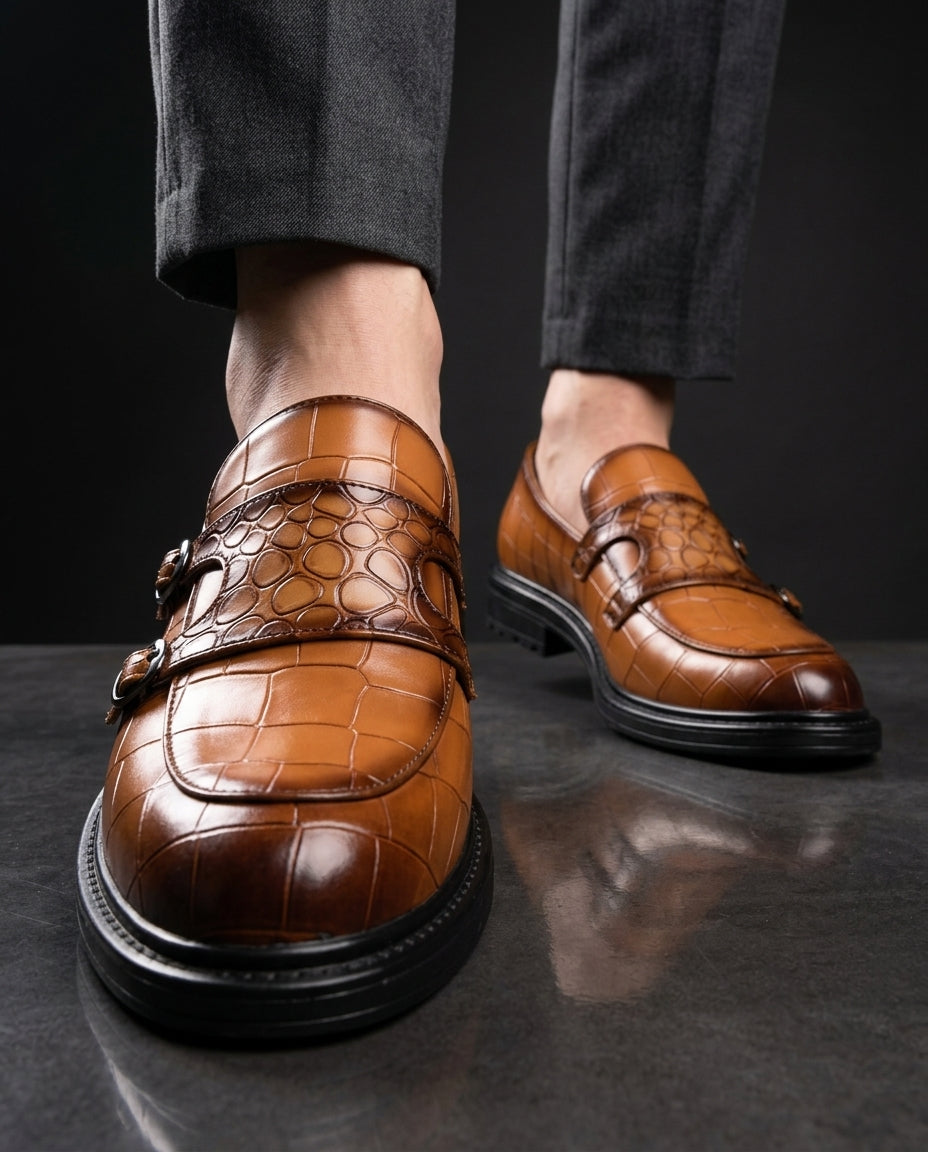 Dario Men's Cushioned Croc Leather Monk Strap Shoes