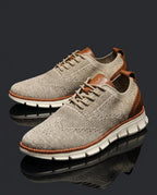 Emilio Men's Breathable Knit Leather Trim Lace Up Sneakers