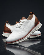 Emilio Men's Breathable Knit Leather Trim Lace Up Sneakers