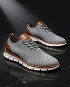 Emilio Men's Breathable Knit Leather Trim Lace Up Sneakers