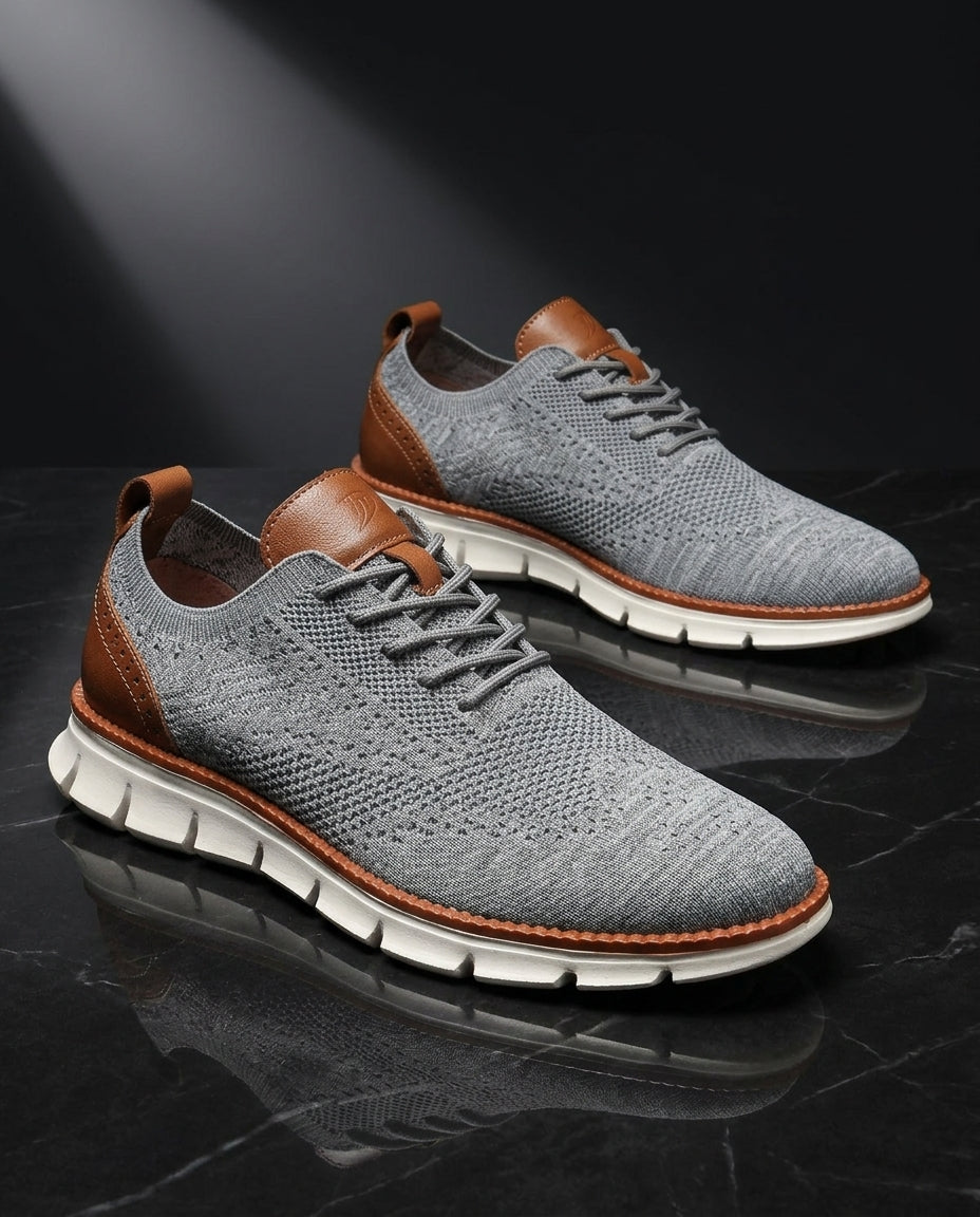 Emilio Men's Breathable Knit Leather Trim Lace Up Sneakers