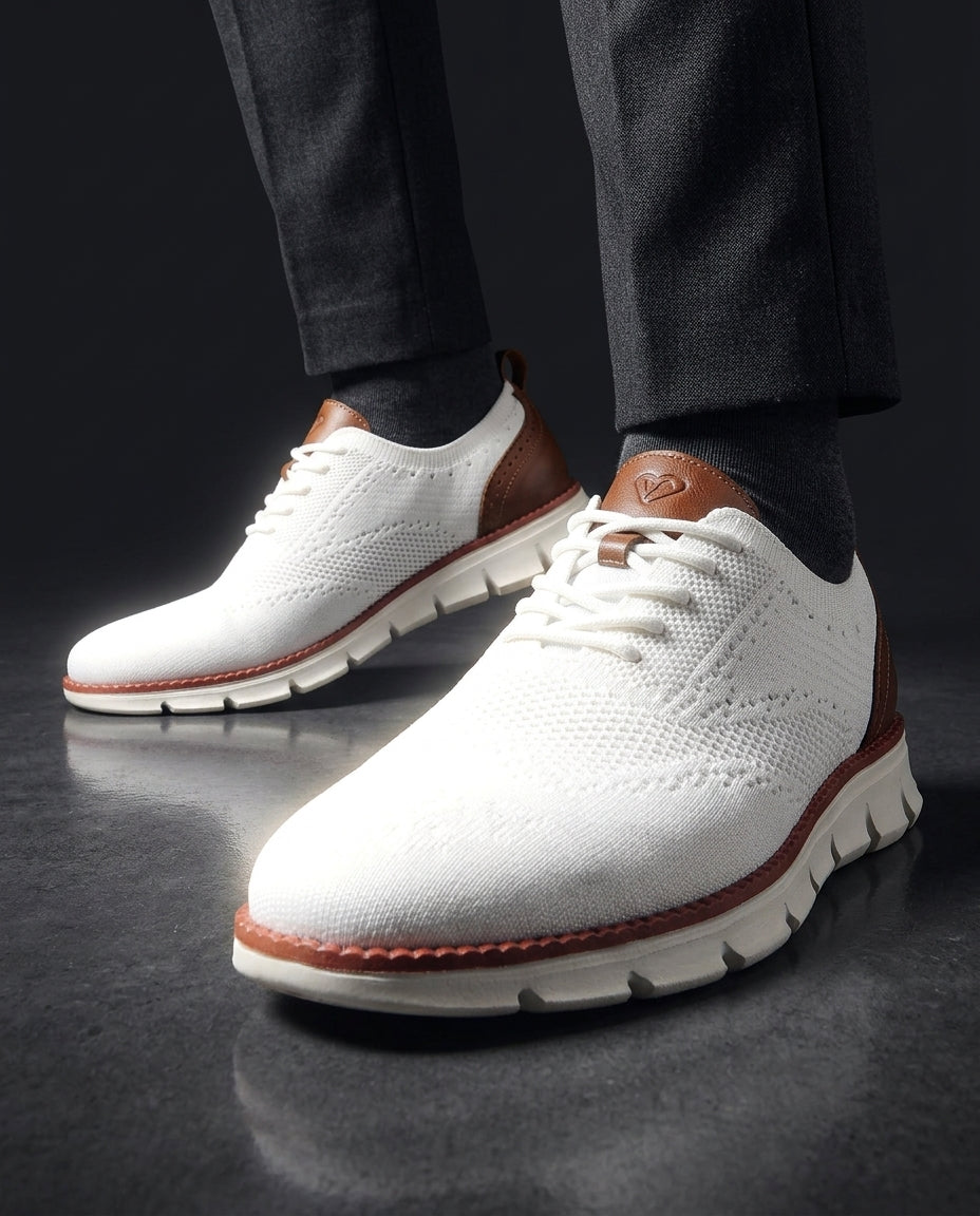 Emilio Men's Breathable Knit Leather Trim Lace Up Sneakers