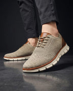 Emilio Men's Breathable Knit Leather Trim Lace Up Sneakers