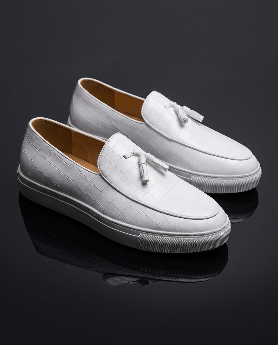 Bruno Men's Cushioned Croc Embossed Leather Tassel Loafers