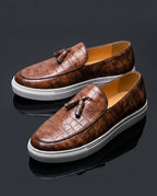 Bruno Men's Cushioned Croc Embossed Leather Tassel Loafers