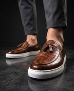Bruno Men's Cushioned Croc Embossed Leather Tassel Loafers