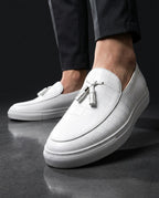 Bruno Men's Cushioned Croc Embossed Leather Tassel Loafers