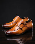 Renzo Men's Orthopedic Croc Embossed Leather Double Monk Strap Shoes