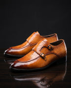 Renzo Men's Orthopedic Croc Embossed Leather Double Monk Strap Shoes