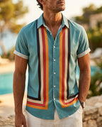 Retro Sunset Men's Striped Short Sleeve Shirt
