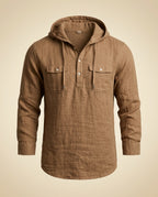 Asher Men's Breathable Cotton Hooded Henley Long Sleeve Shirt