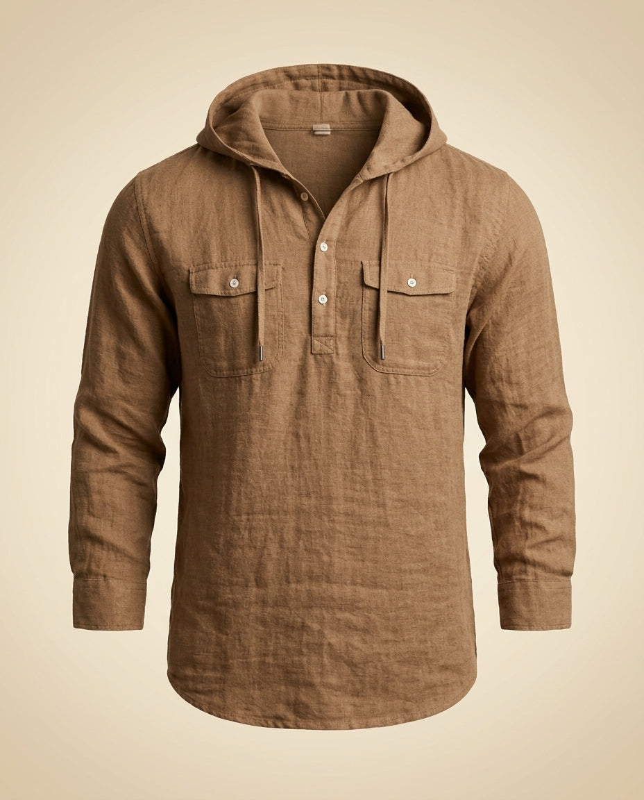 Asher Men's Breathable Cotton Hooded Henley Long Sleeve Shirt