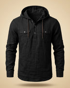 Asher Men's Breathable Cotton Hooded Henley Long Sleeve Shirt