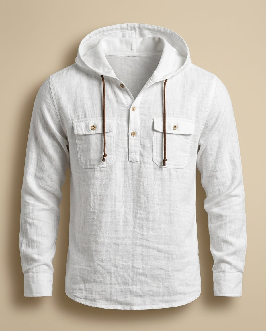 Asher Men's Breathable Cotton Hooded Henley Long Sleeve Shirt