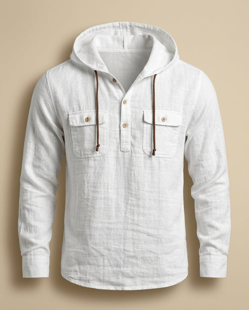 Asher Men's Breathable Cotton Hooded Henley Long Sleeve Shirt