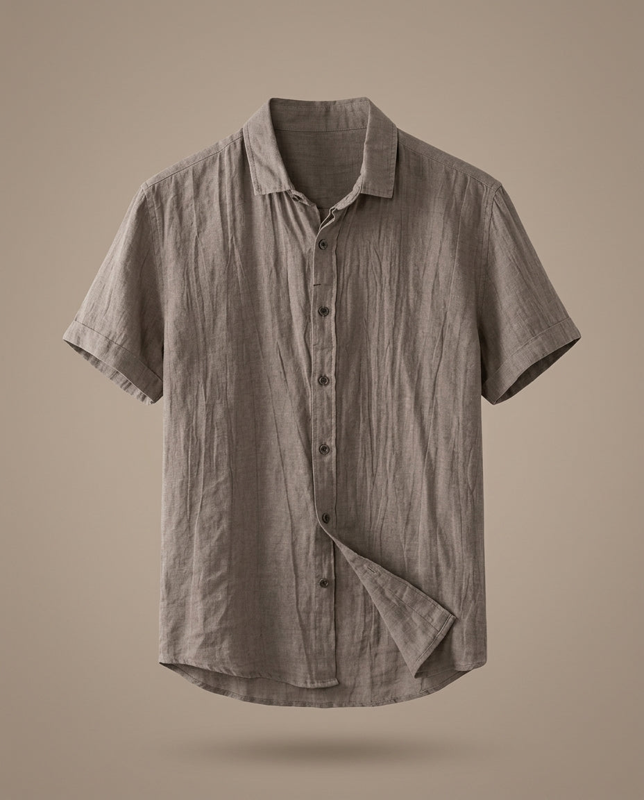 Roman Men's Breathable Linen Relaxed Fit Short Sleeve Shirt