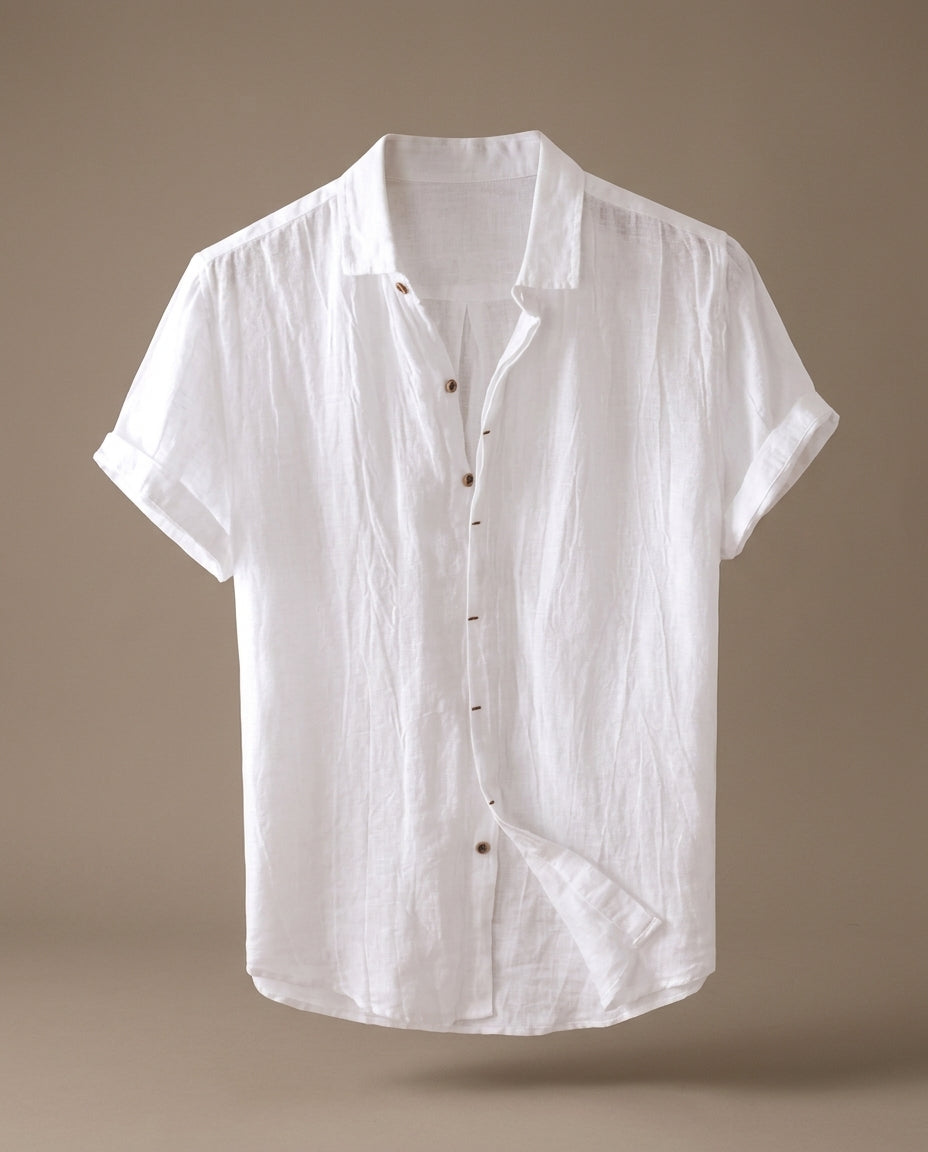 Roman Men's Breathable Linen Relaxed Fit Short Sleeve Shirt