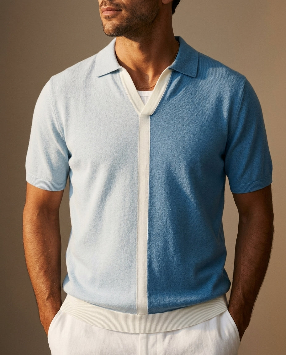 Preston Men's Colorblock Knit Short Sleeve Polo Shirt