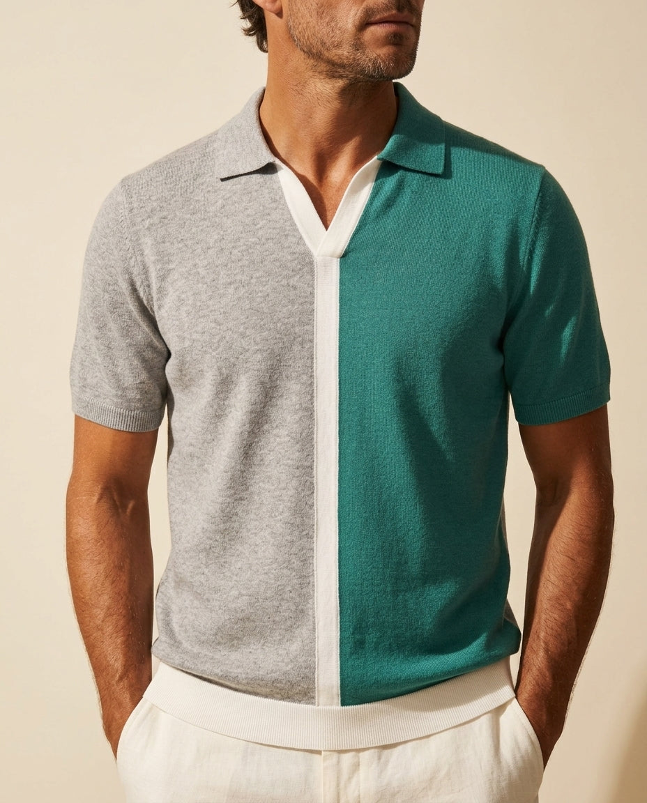 Preston Men's Colorblock Knit Short Sleeve Polo Shirt