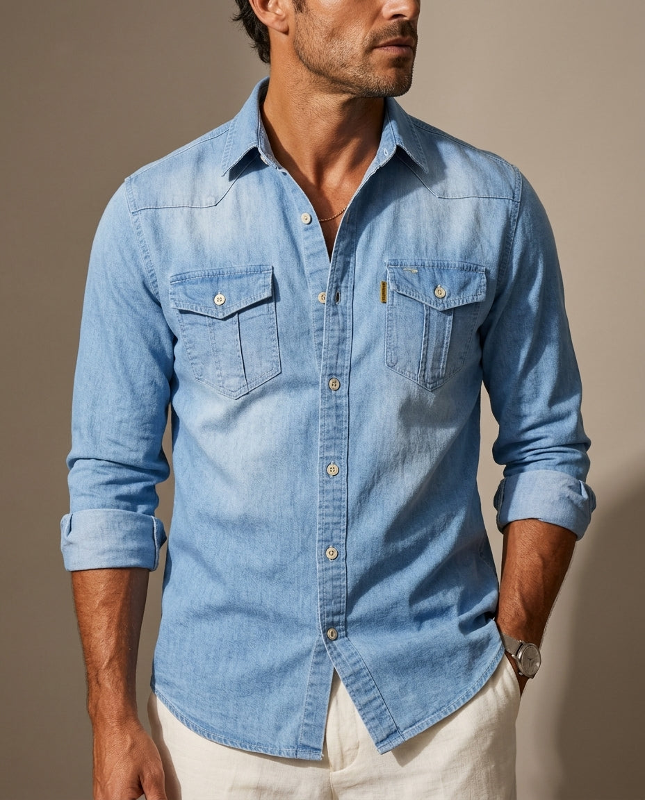 Wyatt Men's Long Sleeve Denim Button Down Shirt