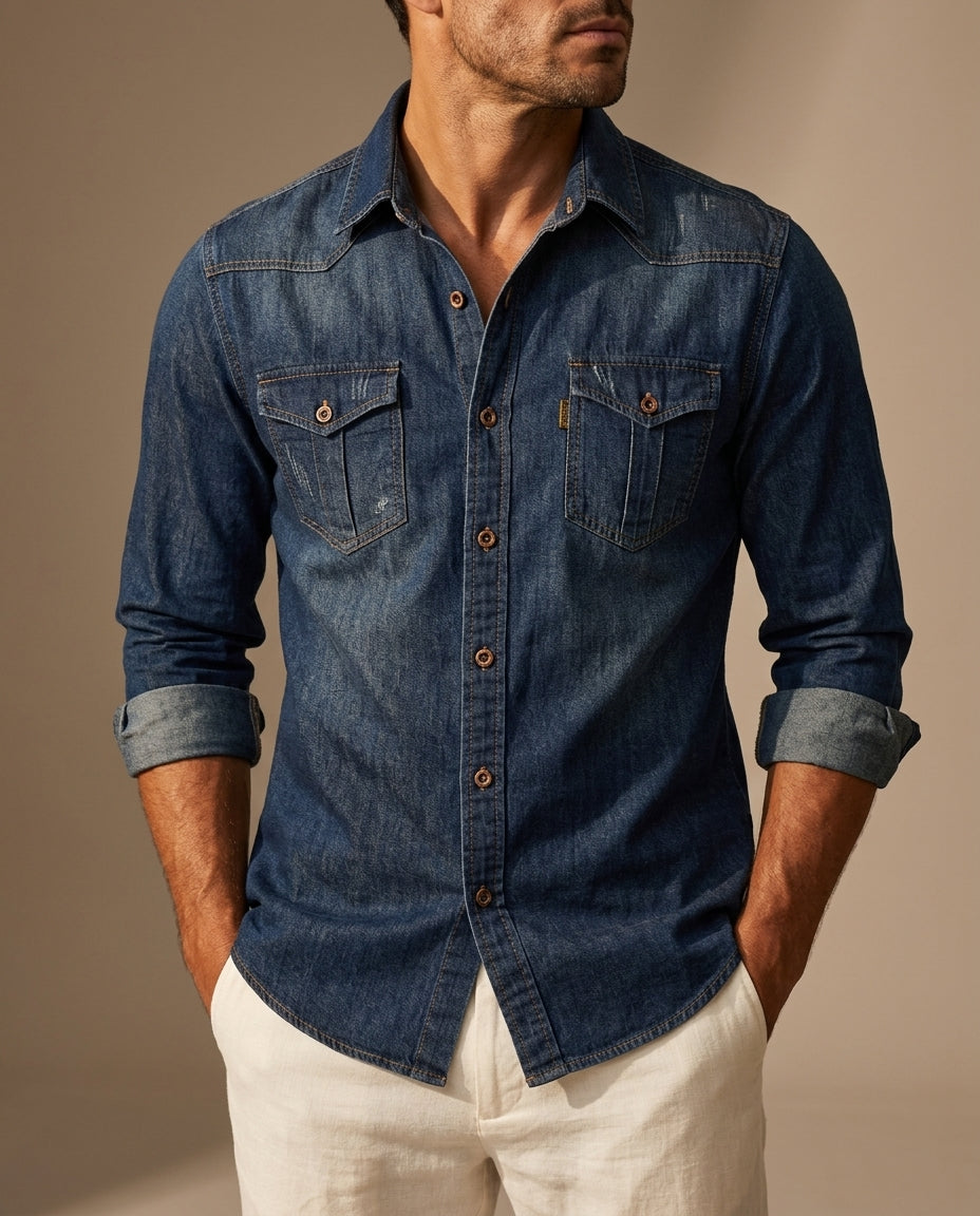 Wyatt Men's Long Sleeve Denim Button Down Shirt