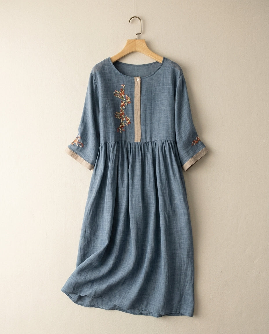 Isla Women's Lightweight Embroidered Midi Summer Dress