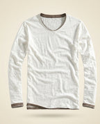 Naro Men's Lightweight Organic Cotton V Neck Long Sleeve Shirt