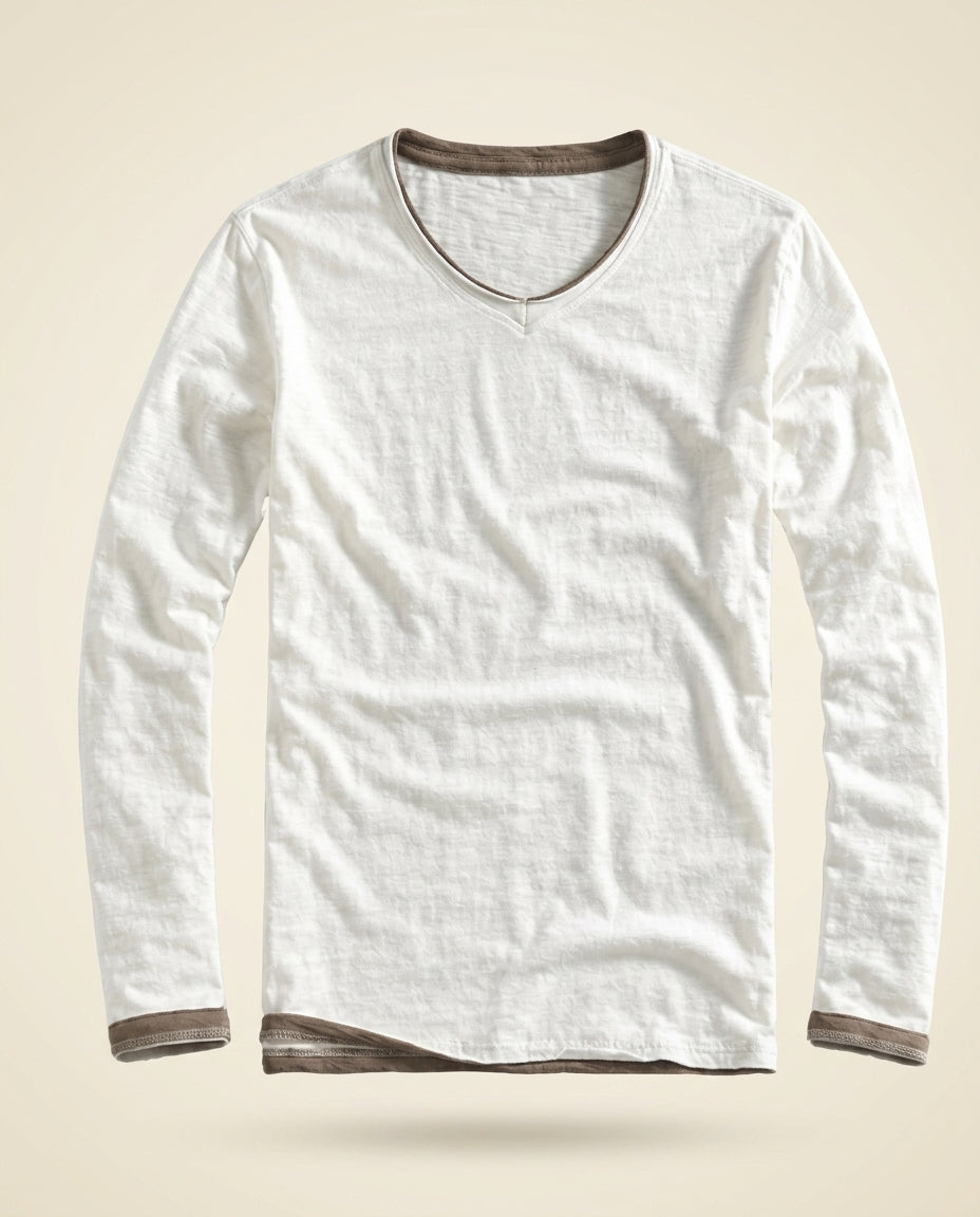 Naro Men's Lightweight Organic Cotton V Neck Long Sleeve Shirt