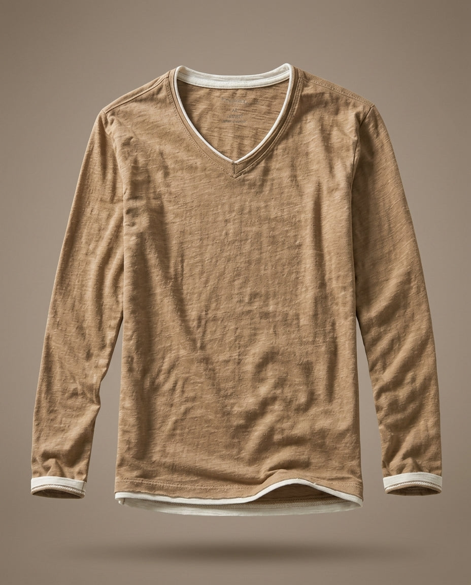 Naro Men's Lightweight Organic Cotton V Neck Long Sleeve Shirt