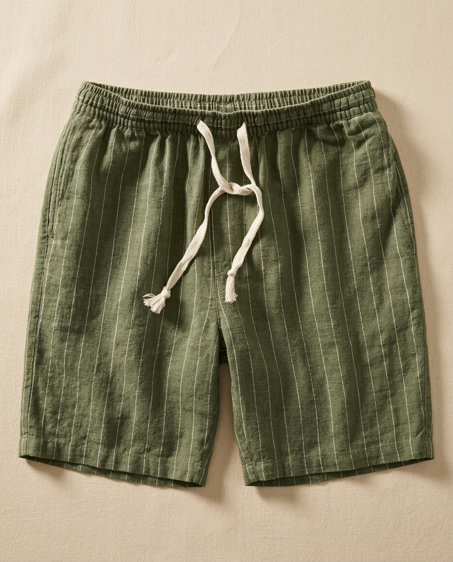 Montauk Men's Lightweight Cotton Linen Pinstripe Shorts