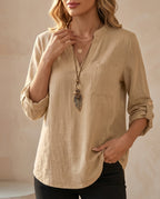 Juliette Women's Lightweight Cotton Linen V Neck Tunic Blouse