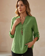 Juliette Women's Lightweight Cotton Linen V Neck Tunic Blouse