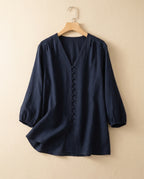 Colette Women's Breathable Textured V Neck Button Blouse