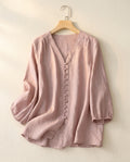 Colette Women's Breathable Textured V Neck Button Blouse
