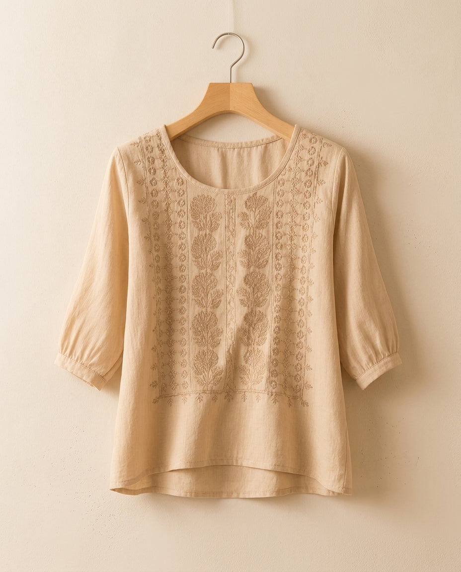 Renata Women's Breathable Floral Embroidered Relaxed Blouse