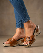 Sabine Women's Arch Support Raffia Platform Buckle Slides