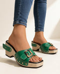 Sabine Women's Arch Support Raffia Platform Buckle Slides
