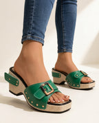 Sabine Women's Arch Support Raffia Platform Buckle Slides