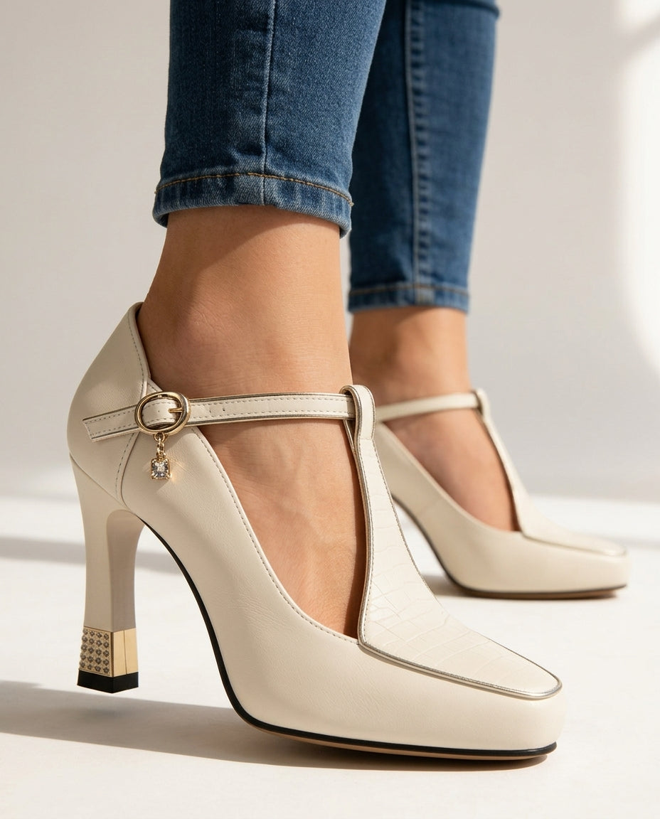 Seraphine Women's Cushioned Vegan Leather Studded Block Heels