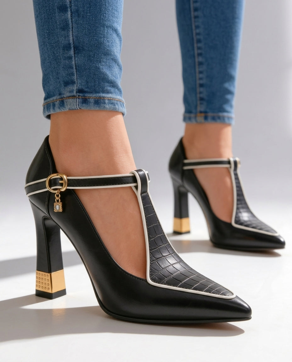 Seraphine Women's Cushioned Vegan Leather Studded Block Heels