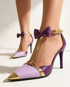 Anouk Women's Satin Bow T Strap Stiletto Heels
