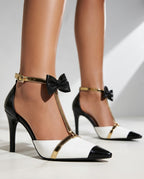 Anouk Women's Satin Bow T Strap Stiletto Heels