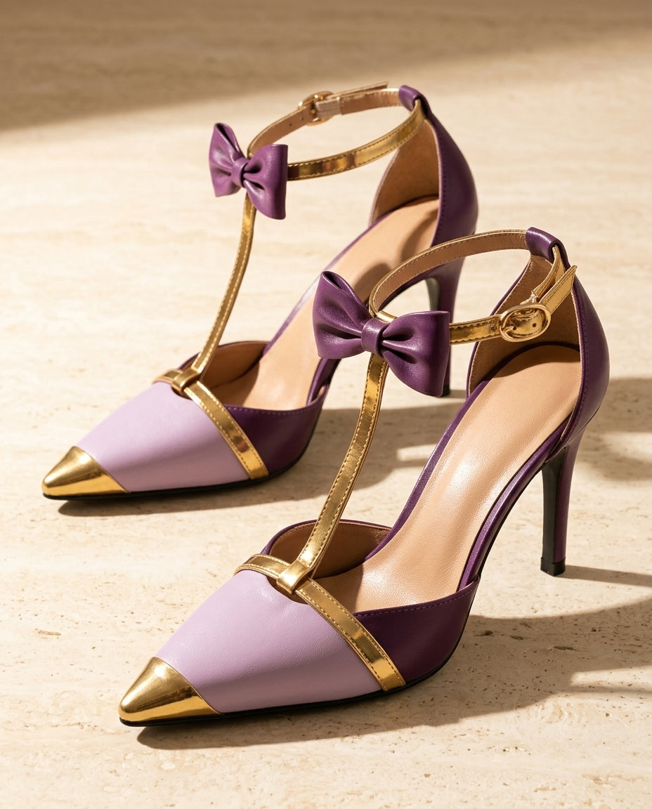 Anouk Women's Satin Bow T Strap Stiletto Heels