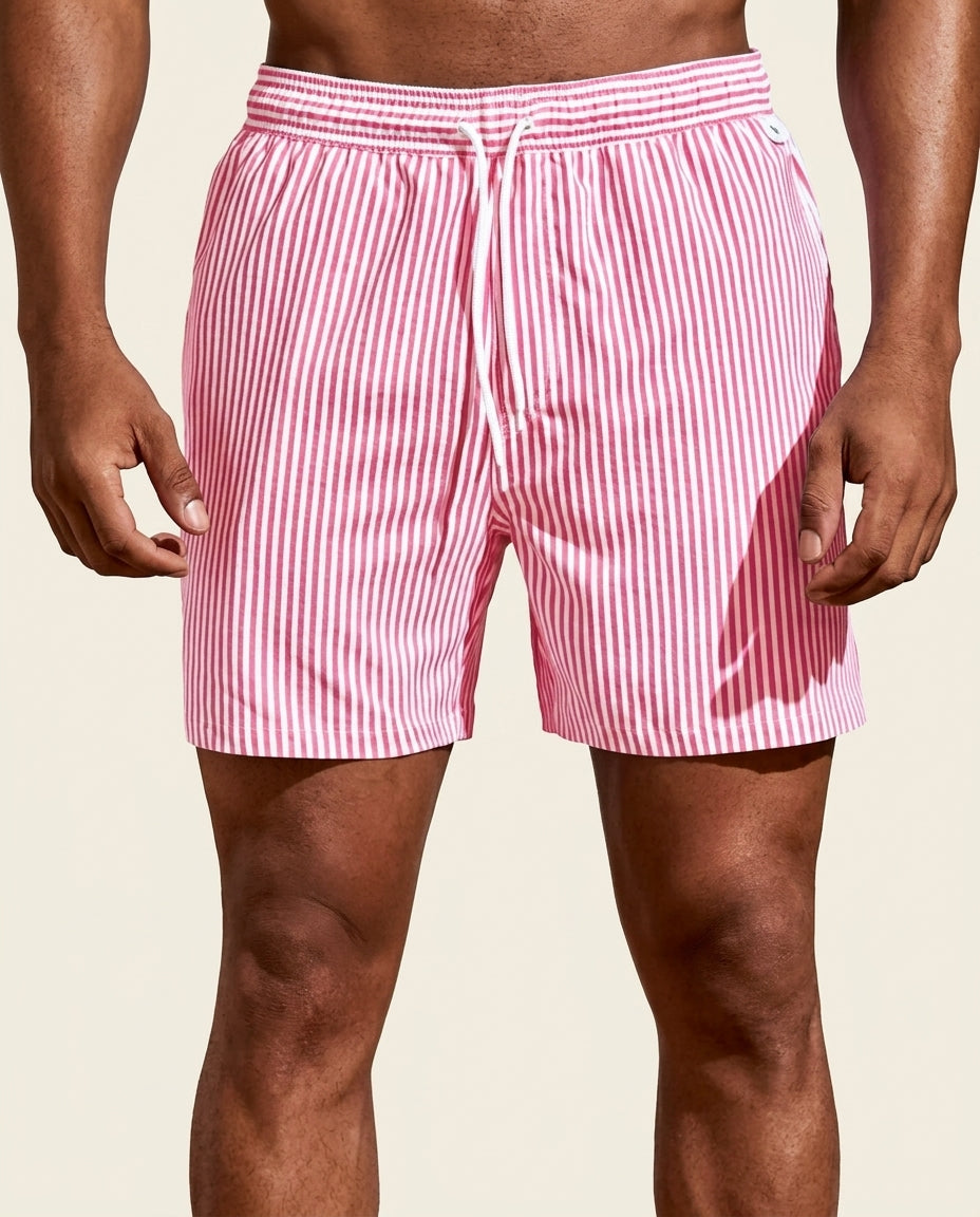 Cove Men's Quick Dry Striped Drawstring Swim Shorts