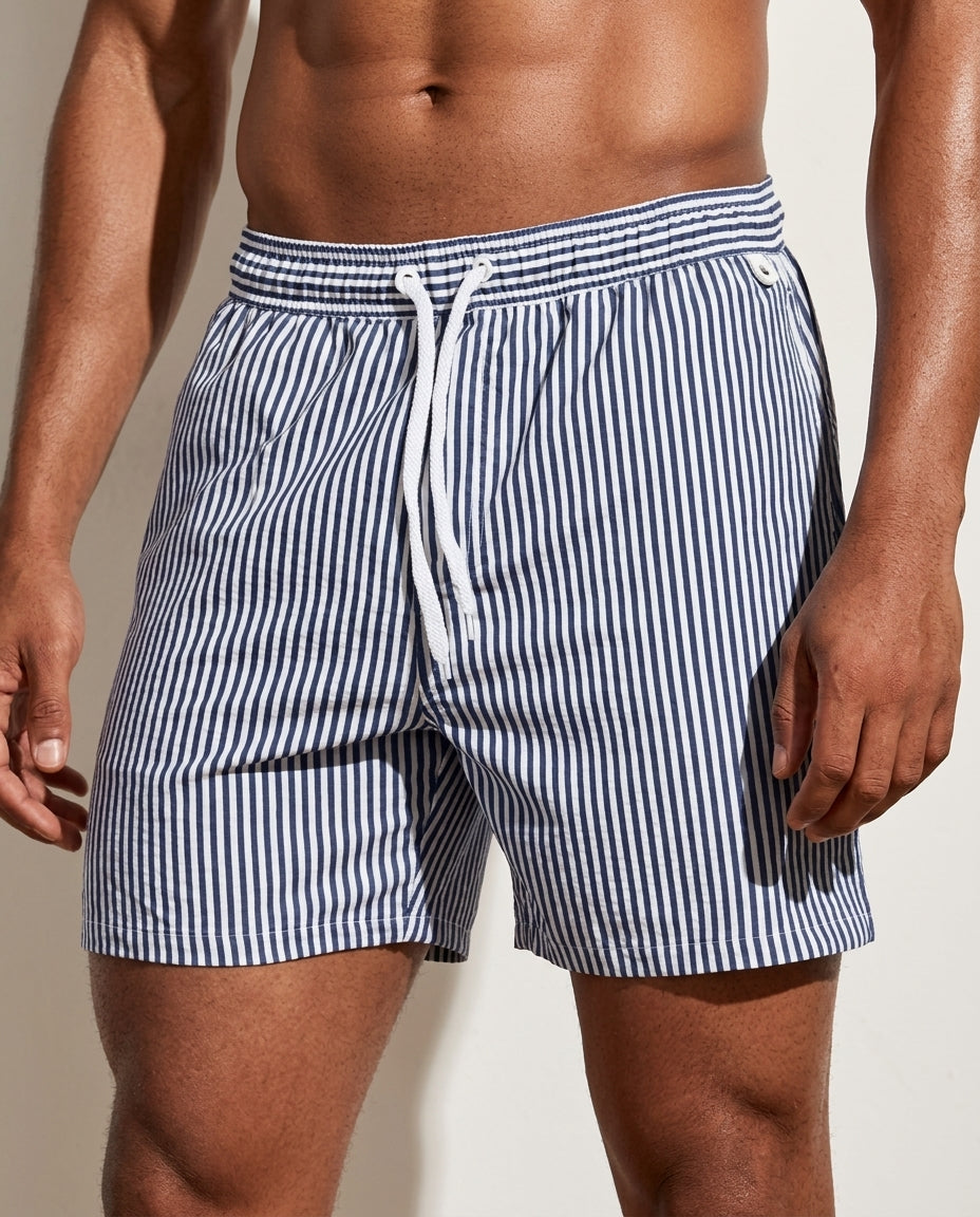 Cove Men's Quick Dry Striped Drawstring Swim Shorts
