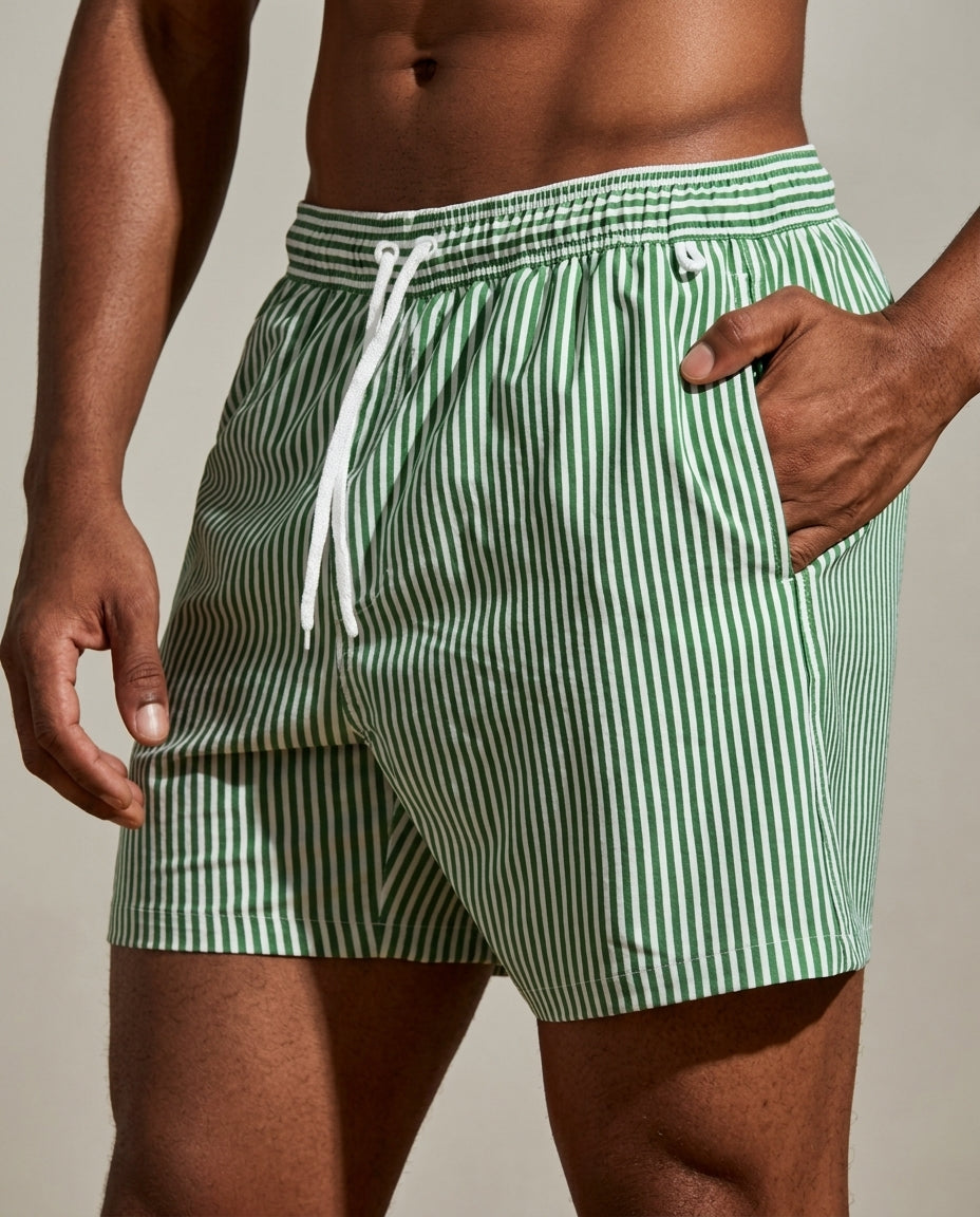 Cove Men's Quick Dry Striped Drawstring Swim Shorts