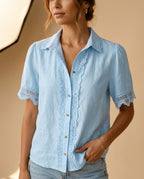 Daphne Women's Lightweight Crochet Button Front Blouse