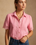 Daphne Women's Lightweight Crochet Button Front Blouse